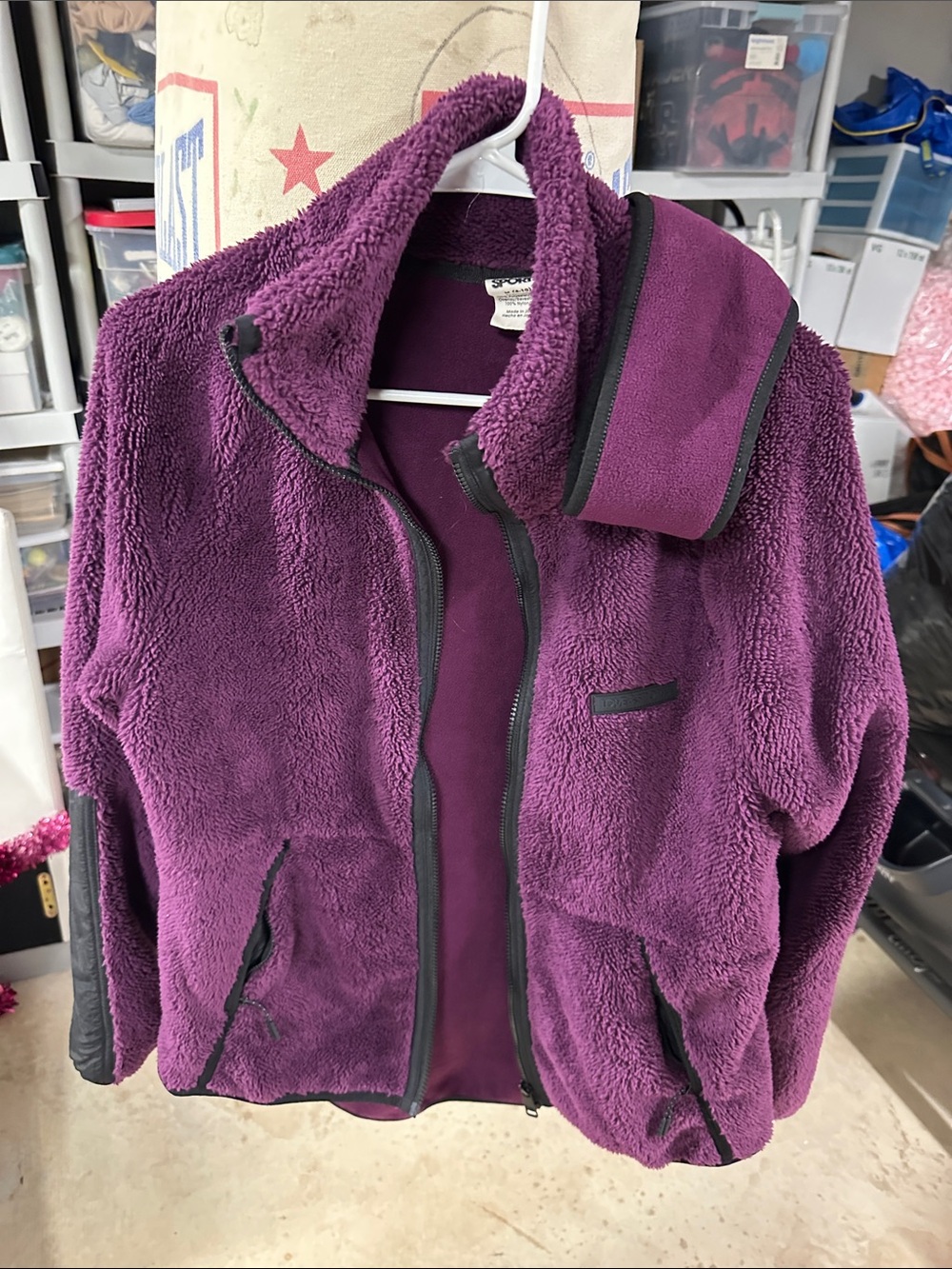 Plush Teddy Fleece Jacket in Deep Plum - Women's Zip Front